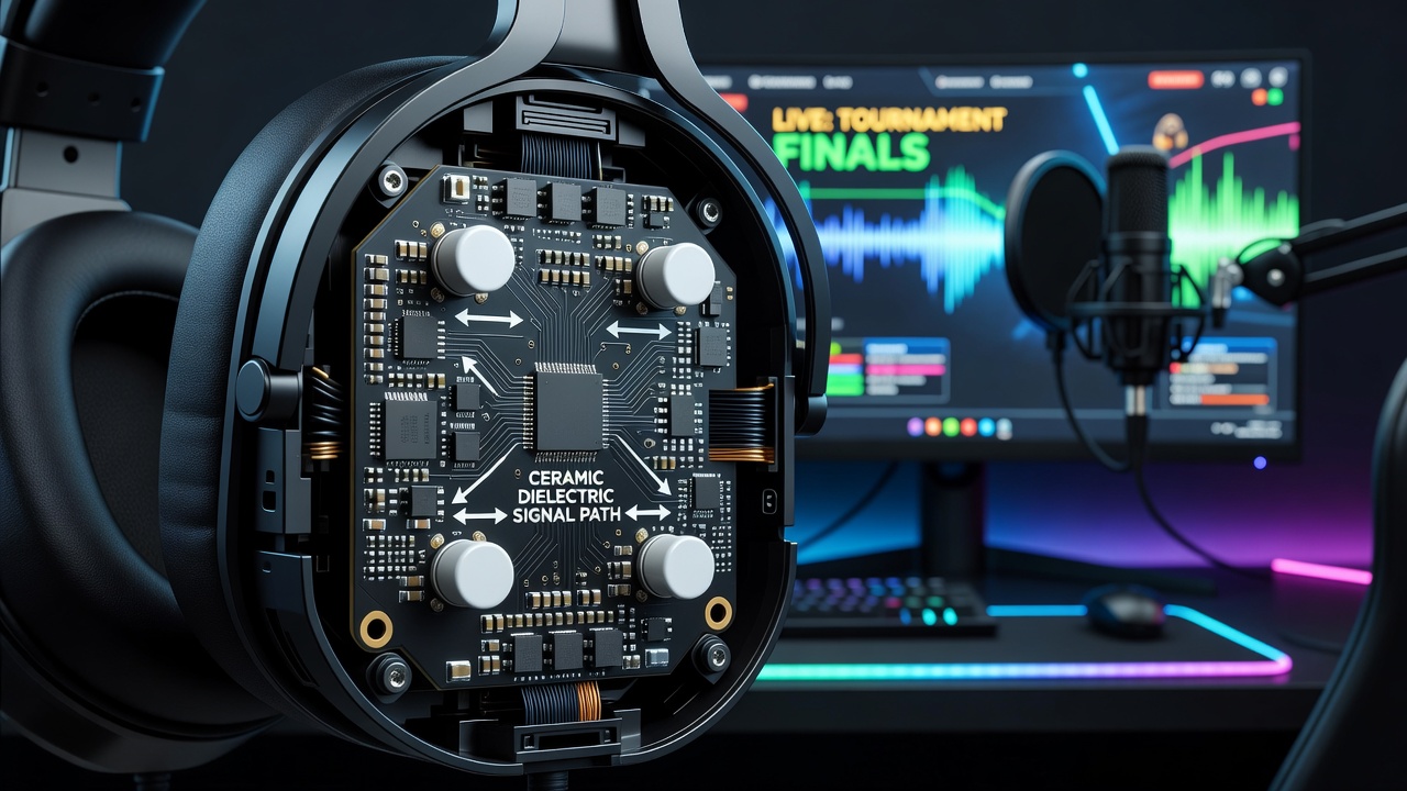 Tournament arena floor plan showing wireless headset signal paths and interference sources