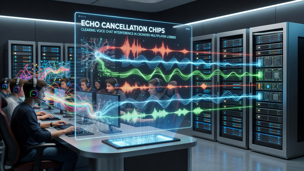 Multiplayer lobby voice chat interface showing active echo cancellation indicators