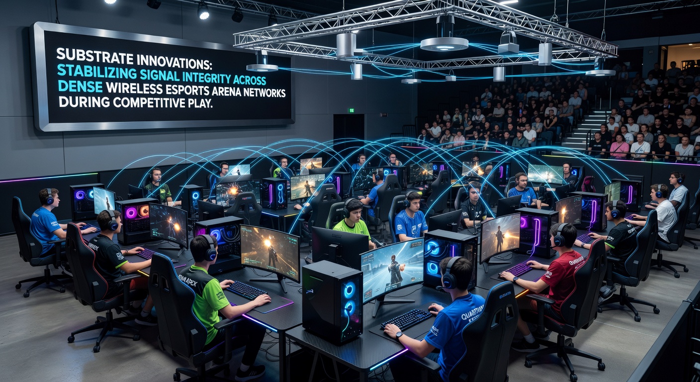 Close-up of advanced substrate materials used in wireless access point hardware for esports environments